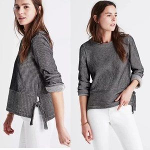 Madewell Black White French Rib Side-Tie Pullover Sweater Blouse Women's L